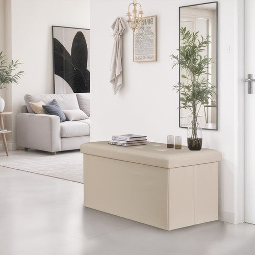 Segawe 30" Folding Storage Ottoman Footstools with Cover for Living Room Bedroom Beige