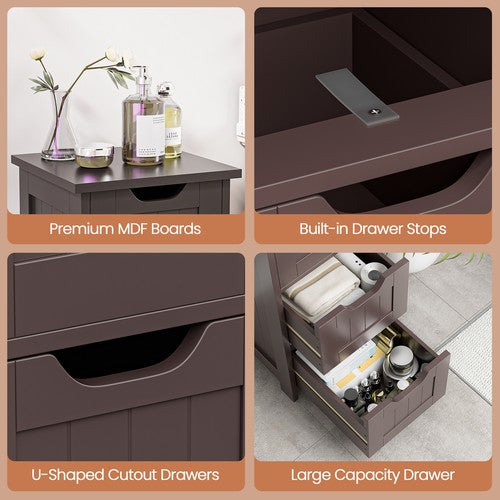 Segawe Narrow Floor Bathroom Storage Cabinet w/ Slide Out Drawers for Small Space Brown