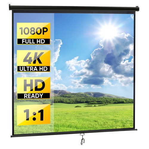 Segawe 120'' Projector Screen Projection Screen Manual Pull Down HD 1:1 Format Black
