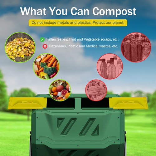 Segawe 43 Gals Outdoor Compost Tumbler Bin Green Dual Chamber Large Composter Tumbling
