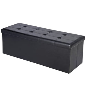 Segawe 43" Folding Storage Ottoman Bench Faux Leather Footrest Chest with Divider Black