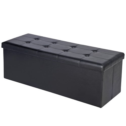 Segawe 43" Folding Storage Ottoman Bench Faux Leather Footrest Chest with Divider Black