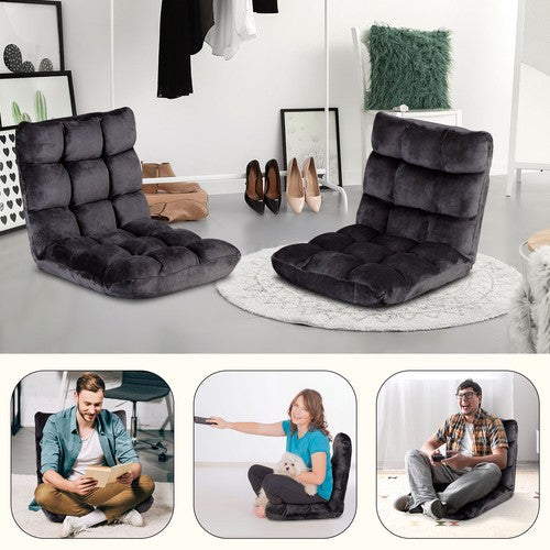 Segawe Folding Floor Chair w/Back Support Sofa Gaming Chair Adjustable Position Black
