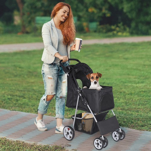Segawe Pet Dog Stroller Travel Carriage 4 Wheels w/Foldable Carrier Cart & Cup Holder