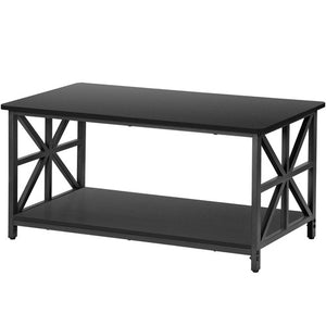 Segawe Coffee Table for Living Room Rectangular Center Table with 2 Storage Shelf Black