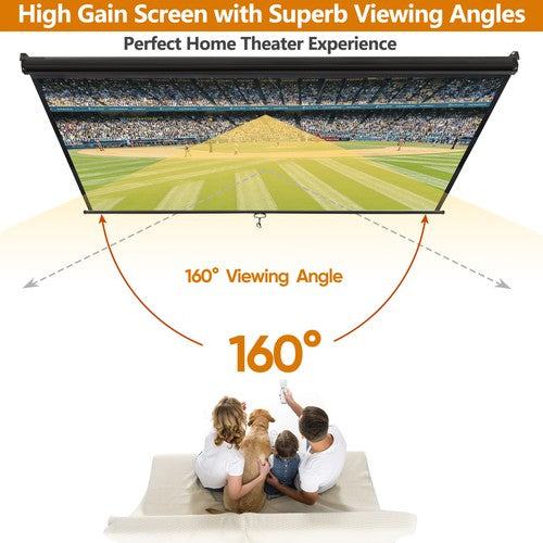Segawe 72" Roll Down Pull Down Projection Projector Screen 4:3 HD Movie Theater Black