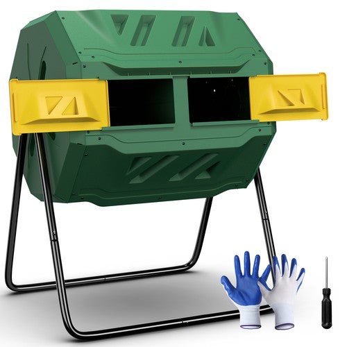 Segawe 43 Gals Outdoor Compost Tumbler Bin Green Dual Chamber Large Composter Tumbling
