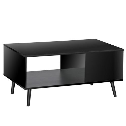 Segawe Black Coffee Table Wood Frame End Storage Stand W/ Open Storage Shelf