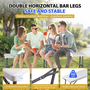 Segawe 2PCS 6FT Plastic Folding Bench Portable Outdoor Bench for Picnic Camping Garden