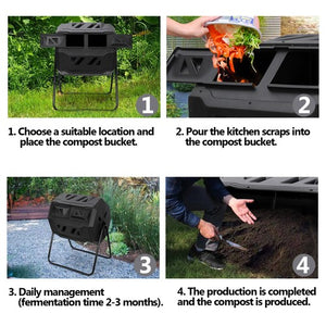 Segawe Chambers Composting Tumbler 43 Gallon Dual Outdoor Gardening Large Compost Bin