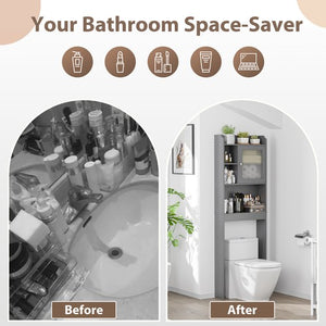 Segawe Over The Toilet Bath Storage Shelf Cabinet Bathroom w/Adjustable Shelves Gray
