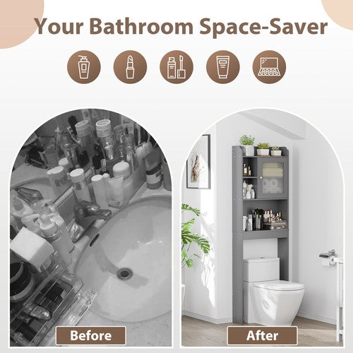 Segawe Over The Toilet Bath Storage Shelf Cabinet Bathroom w/Adjustable Shelves Gray