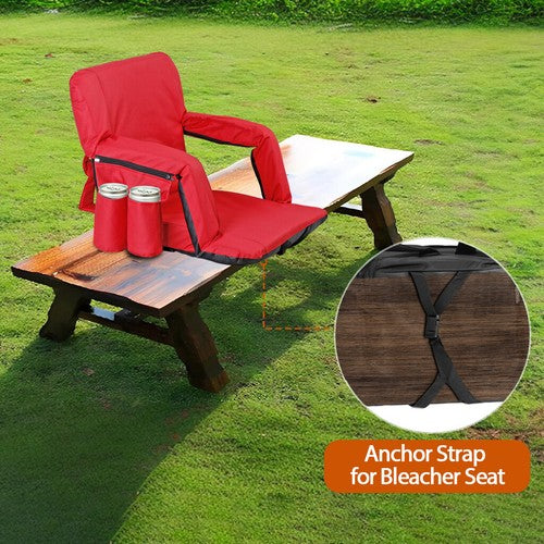 Segawe 2X Reclining Stadium Seat for Bleachers Padded Backrest Adjustable Armrests Red