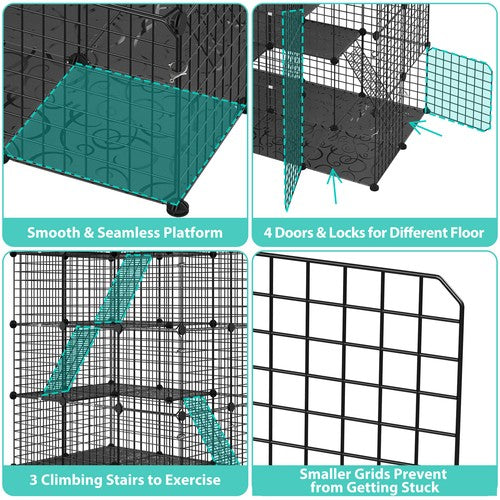 Segawe 4-Tier Cat Cage Indoor Cat Enclosures DIY Detachable Metal Cat Kennel w/Hammock
