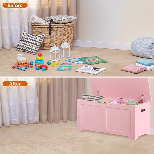 Segawe 39.4" Storage Chest Wooden Storage Bench Lift Top Toy Box w/2 Safety Hinges Pink