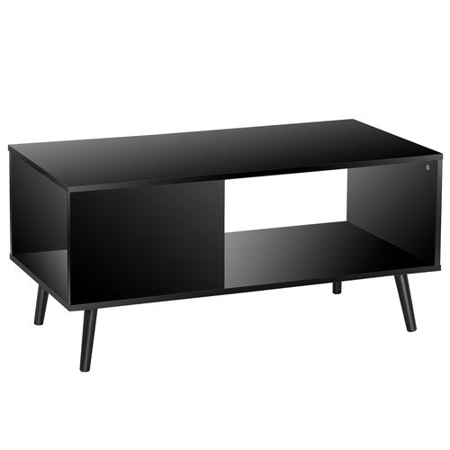 Segawe Black Coffee Table Wood Frame End Storage Stand W/ Open Storage Shelf