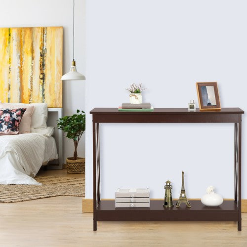 Segawe Console Table Entryway Table Narrow Sofa Side Table with 2-Tier Shelves Brown