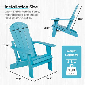 Segawe Folding Adirondack Chair Poly Patio Chair Fire Pit Chair Weather Resistant Blue