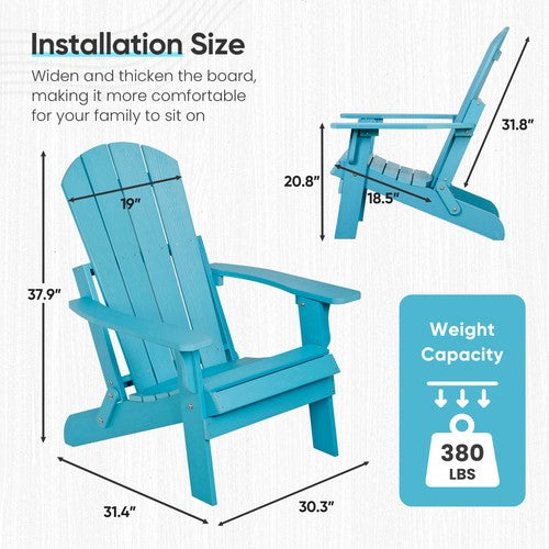 Segawe Folding Adirondack Chair Poly Patio Chair Fire Pit Chair Weather Resistant Blue