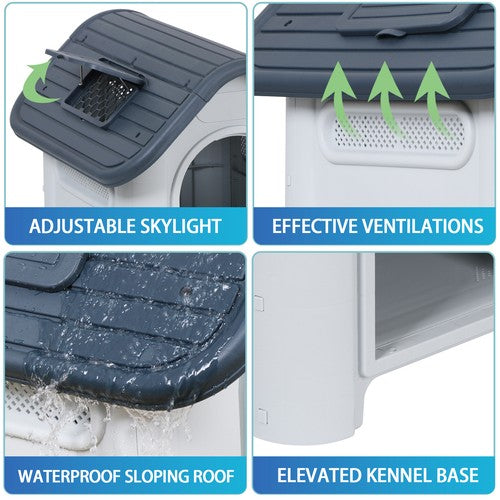 Segawe 30" Dog House In/Outdoor Ventilate Waterproof Puppy Shelter Adjustable Skylight