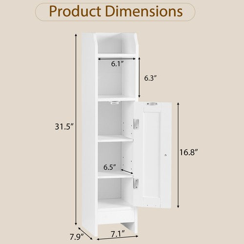 Segawe Narrow Bathroom Storage Corner Floor Toilet Cabinet w/ Door & Adjustable Shelves