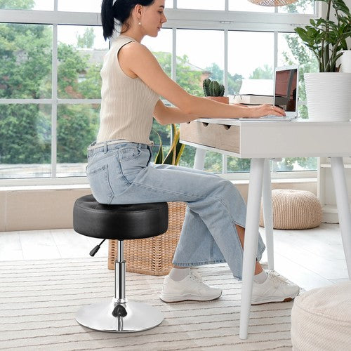 Segawe Adjustable Swivel Makeup Ottoman Stool Round Vanity Stool For Bedroom Black