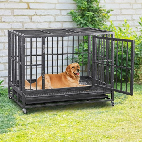 Segawe Indestructible Escape Proof Dog Cage Kennel High Anxiety Double Door Dog Crate