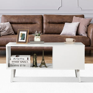 Segawe White Coffee Table Open Storage Shelf Center for Living Room Home Furniture