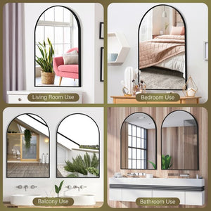 Segawe 24"x36" Arch Bathroom Mirror Wall Mounted Vanity Metal Frame Mirror for Bedroom