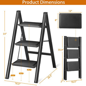 Segawe Step Ladder Folding 3 Step Stool w/Wide Anti-Slip Pedal 330lbs Lightweight Black