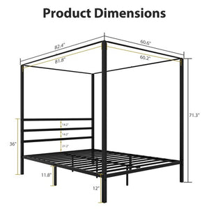 Segawe Metal Canopy Platform Bed Frame Queen Size Four-Poster w/Headboard Slat Support