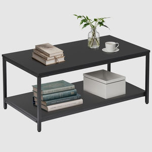 Segawe Black Coffee Table for Living Room Rectangle 2-Tier Coffee Tables with Storage