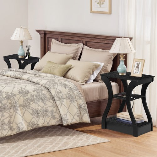 Segawe 3 Tier End Table with USB & Charging Station Black Storage Shelf for Living Room