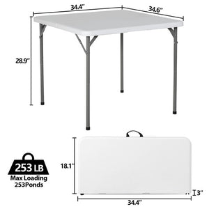 Segawe  34" Portable Plastic Dining Card Table  Fold-in-Half w/ Handle Outdoor Party
