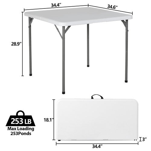 Segawe  34" Portable Plastic Dining Card Table  Fold-in-Half w/ Handle Outdoor Party