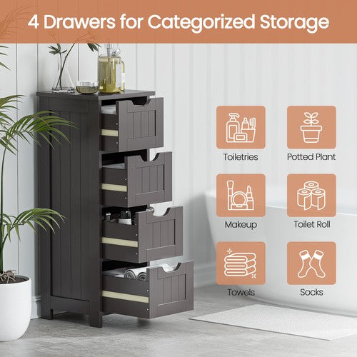 Segawe Narrow Floor Bathroom Storage Cabinet w/ Slide Out Drawers for Small Space Brown
