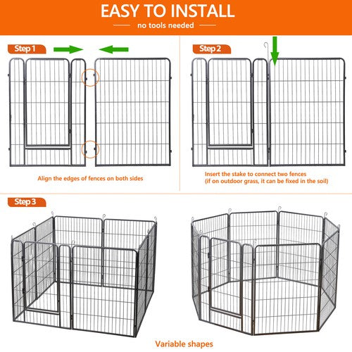 Segawe Dog Playpen 8 Panels 40" Dog Fence Pet Dog Exercise Pen Outdoor Indoor w/ Doors