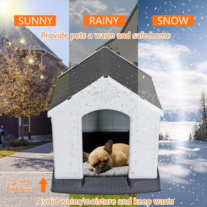 Segawe Indoor Outdoor Dog House Pet Shelter Grey Waterproof Up to 100LB Dog w/Air Vents