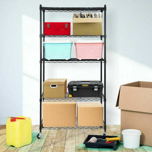 Segawe 5-Tier Shelves Wire Unit Rack Large Space Storage Rolling with 4 Wheel Casters