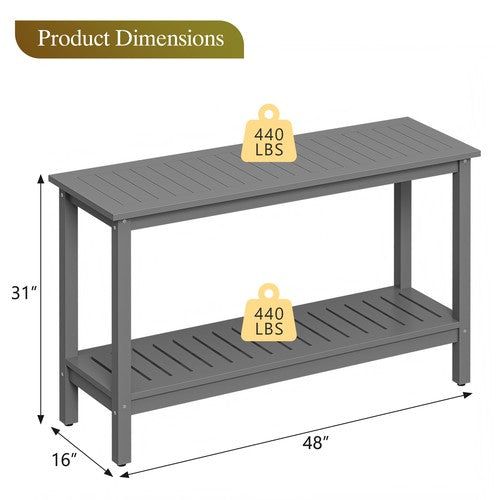 Segawe 48" Outdoor Console Table Wooden Table w/ 2-tier Storage Shelf Rectangular Grey