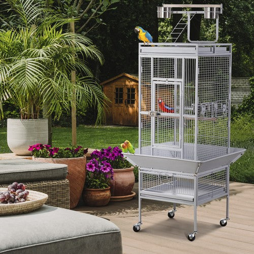 Segawe 61" Large Bird Cage Playtop Parrot Cage Cockatiel Cockatoo w/Rolling Stand White
