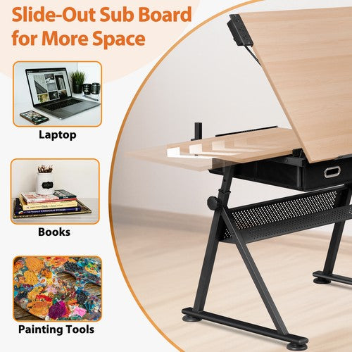Segawe Drafting Drawing Table Tabletop Adjustable Height with Charge Outlet Natural