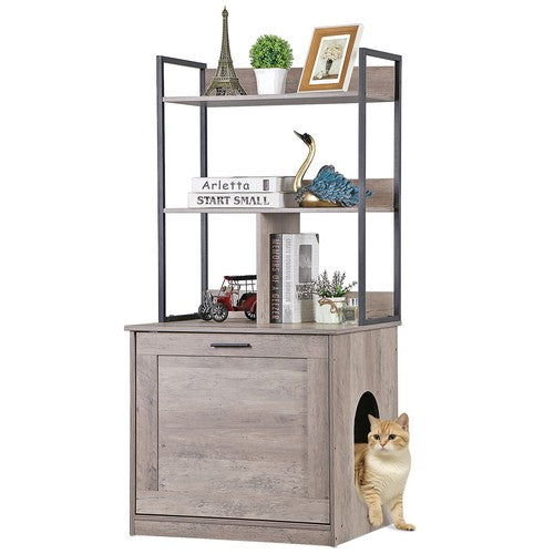 Segawe 50" Cat Litter Box Enclosure w/ Shelves 2-in-1 Hidden Litter Box Furniture Grey