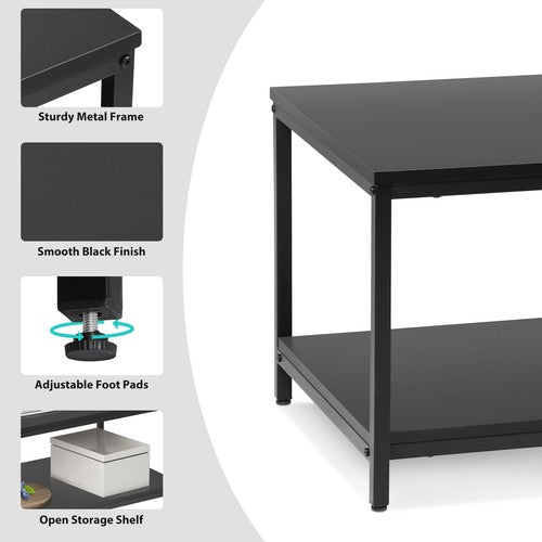 Segawe Black Coffee Table for Living Room Rectangle 2-Tier Coffee Tables with Storage