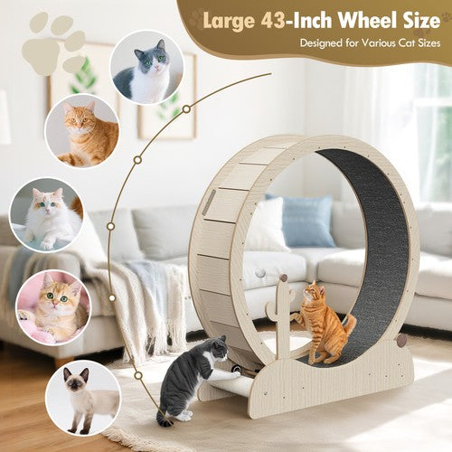 Segawe 43" Natural Wood Cat Wheel Exerciser for Indoor Cats Safety Cat Treadmill Large