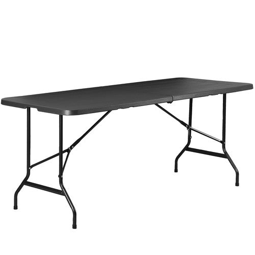 Segawe 6FT Plastic Folding Table Portable Fold-in-Half Picnic Table with Handle Black