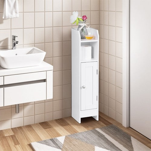 Segawe Narrow Bathroom Storage Corner Floor Toilet Cabinet w/ Door & Adjustable Shelves