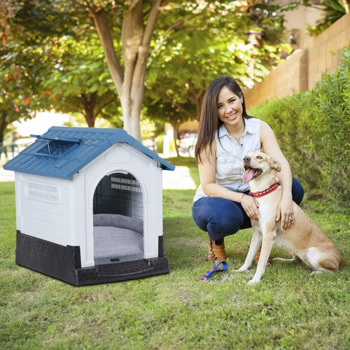 Segawe Plastic Dog House Outdoor Indoor Doghouse Puppy Shelter with Adjustable Skylight