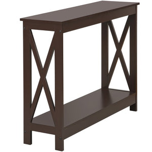 Segawe Console Table Entryway Table Narrow Sofa Side Table with 2-Tier Shelves Brown