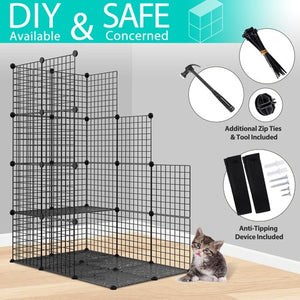 Segawe 4-Tier Cat Cage Indoor Cat Enclosures DIY Detachable Metal Cat Kennel w/Hammock